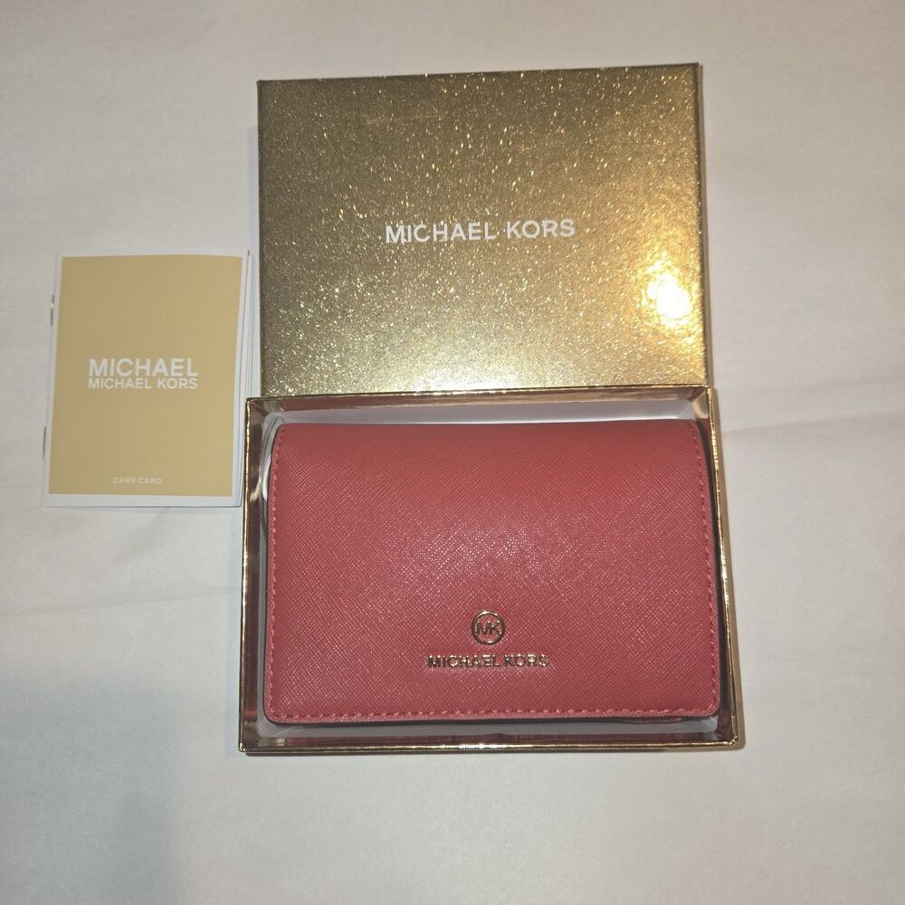 NWT Michael Kors Jet Set Charm Small Flap Trifold Wallet in Flame Red (With Gift